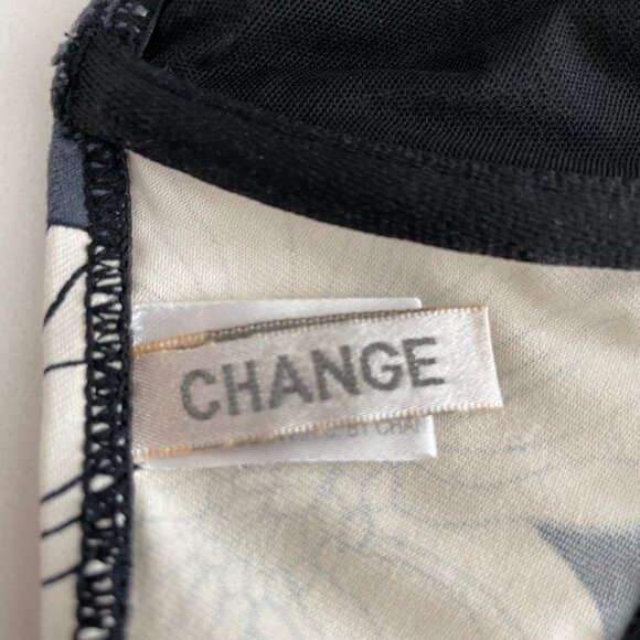 Change Floral Print Bikini Top Adj Straps Back Closure Cream Grey Blk Sz 34E - Picture 9 of 11